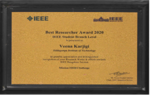 Dr. Veena Karjigi has been awarded Best Researcher award for the year 2020